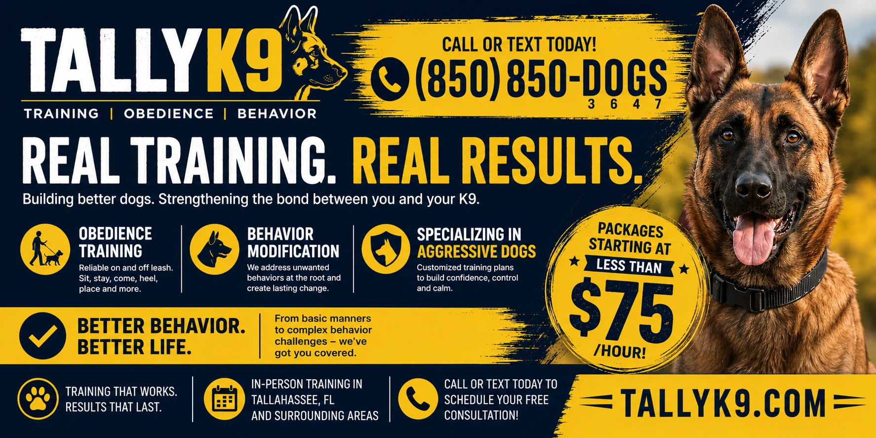 Tally K9 real training real results banner